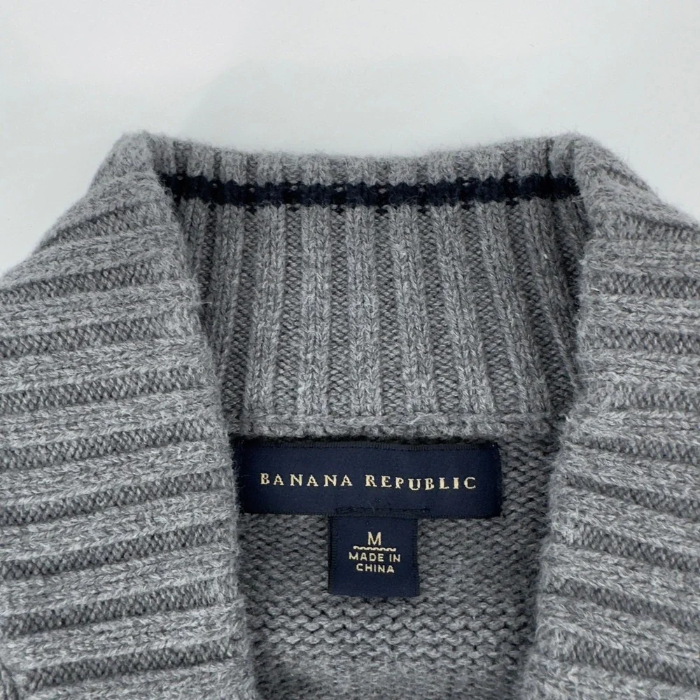 Banana Republic Mens Gray Cotton Shawl Collar Button Cardigan Sweater Medium
